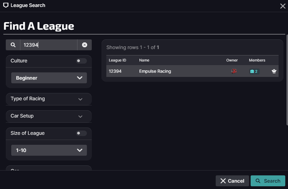 Search box with league ID 12394 entered